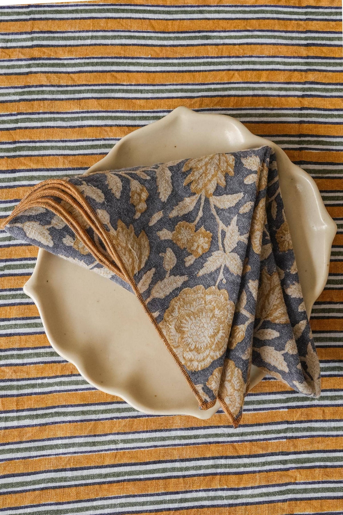 Block Print Floral Napkins- Set of 2