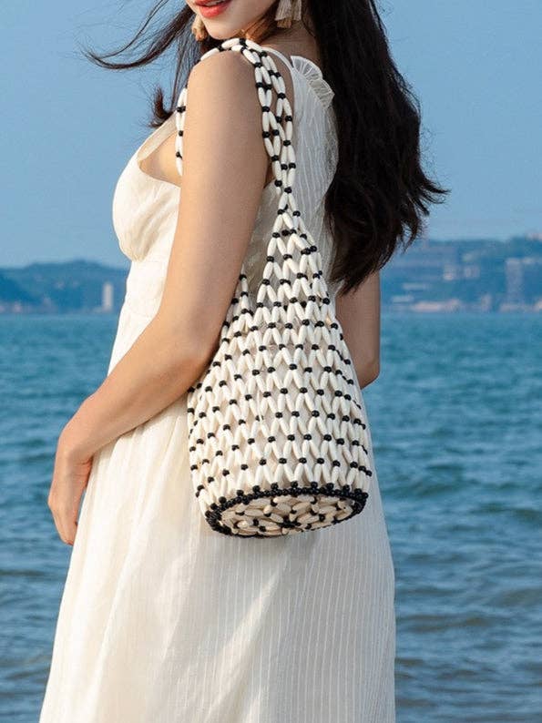Handwoven Beaded Vacation Bucket Bag