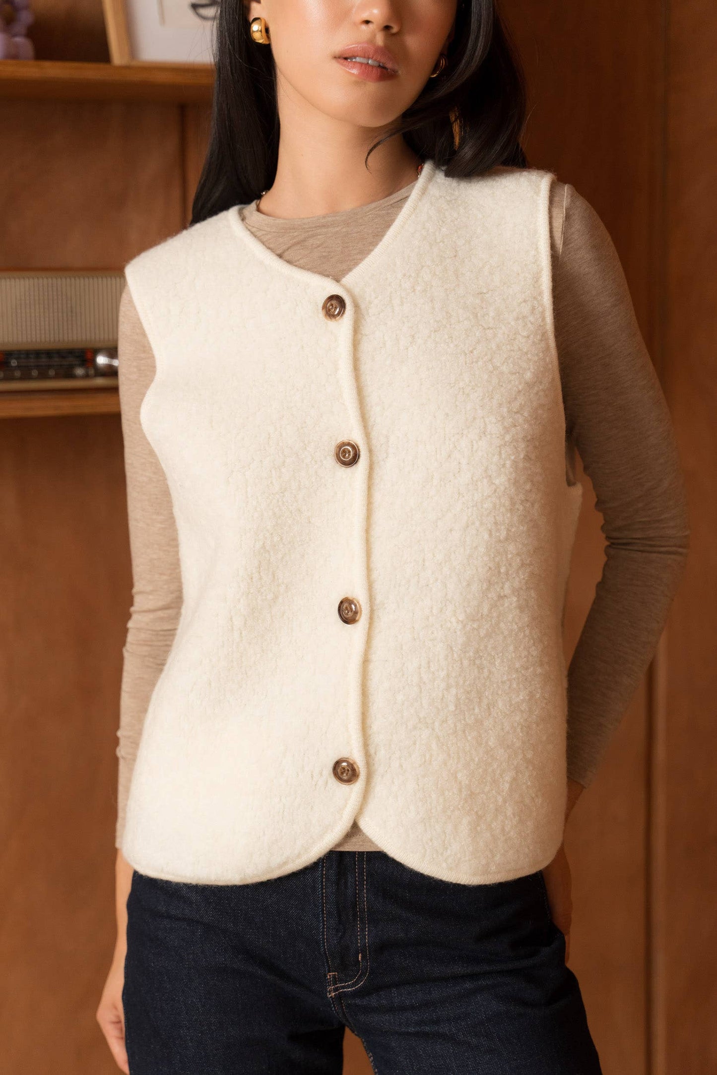 100% merino wool fleece vest- one size