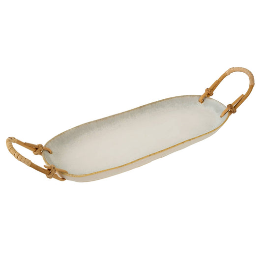 Small Rattan Wrapped Ceramic Platter