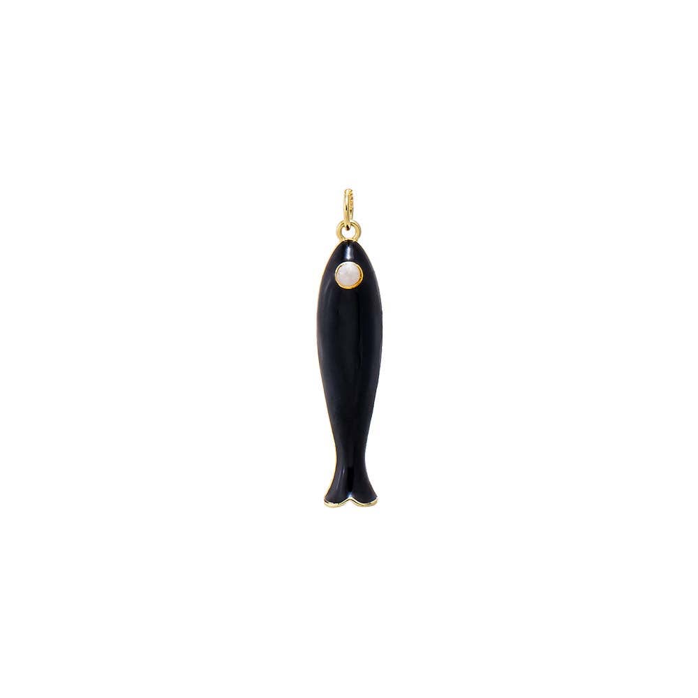 Enamel Petite Fish Charm- Black