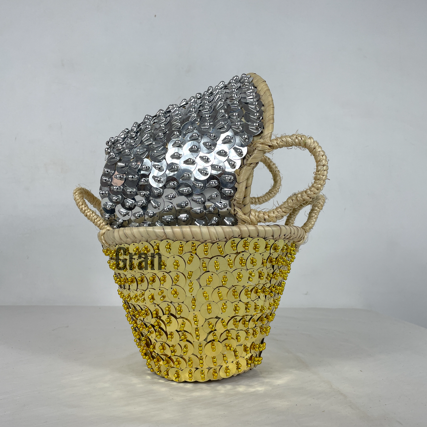 Mini Moroccan Straw Sequin Bag- Gold