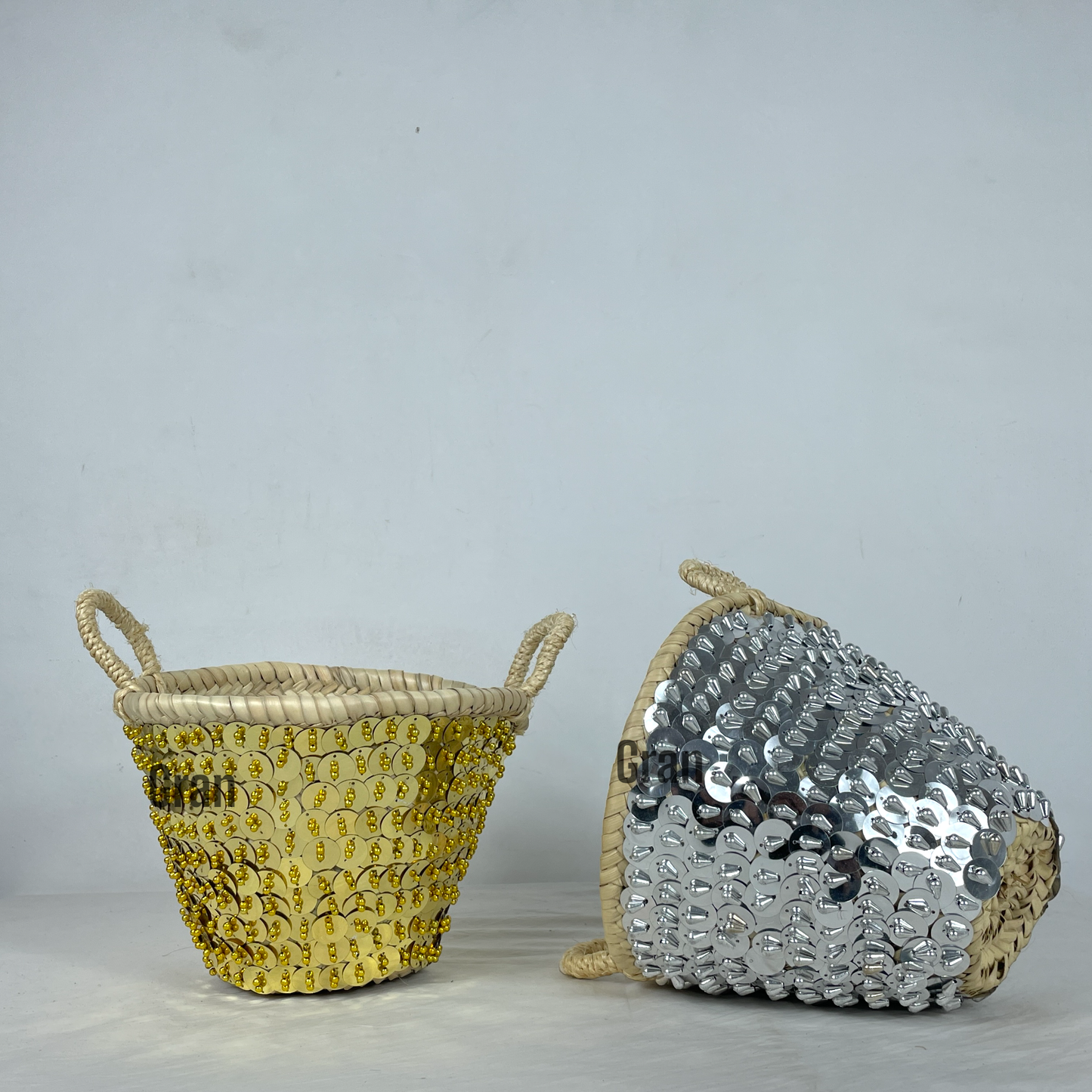 Mini Moroccan Straw Sequin Bag- Gold
