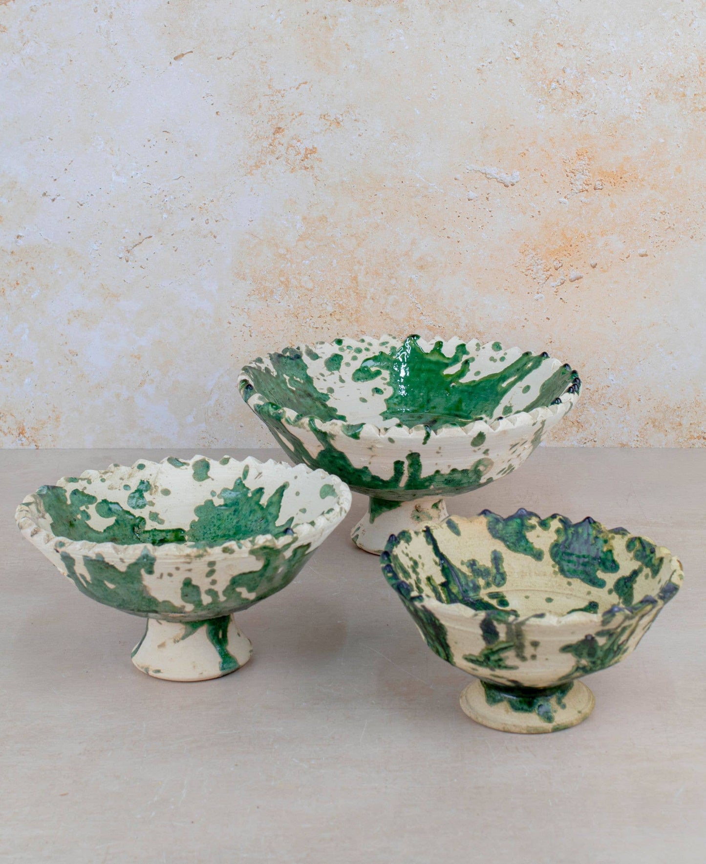 Handmade Moroccan Pedestal Bowl- Green & White