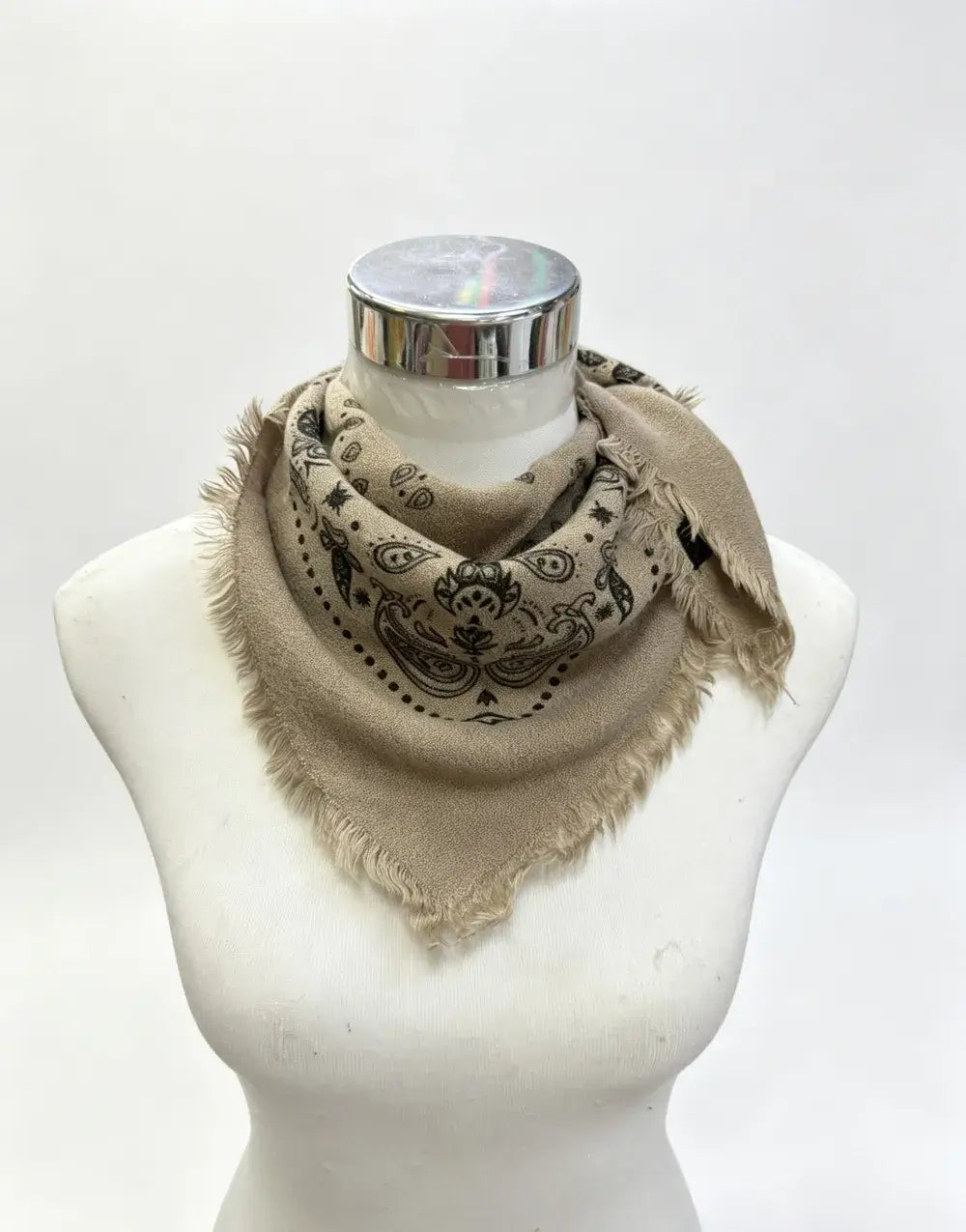 Wool Blend Bandana Print Scarf- Taupe